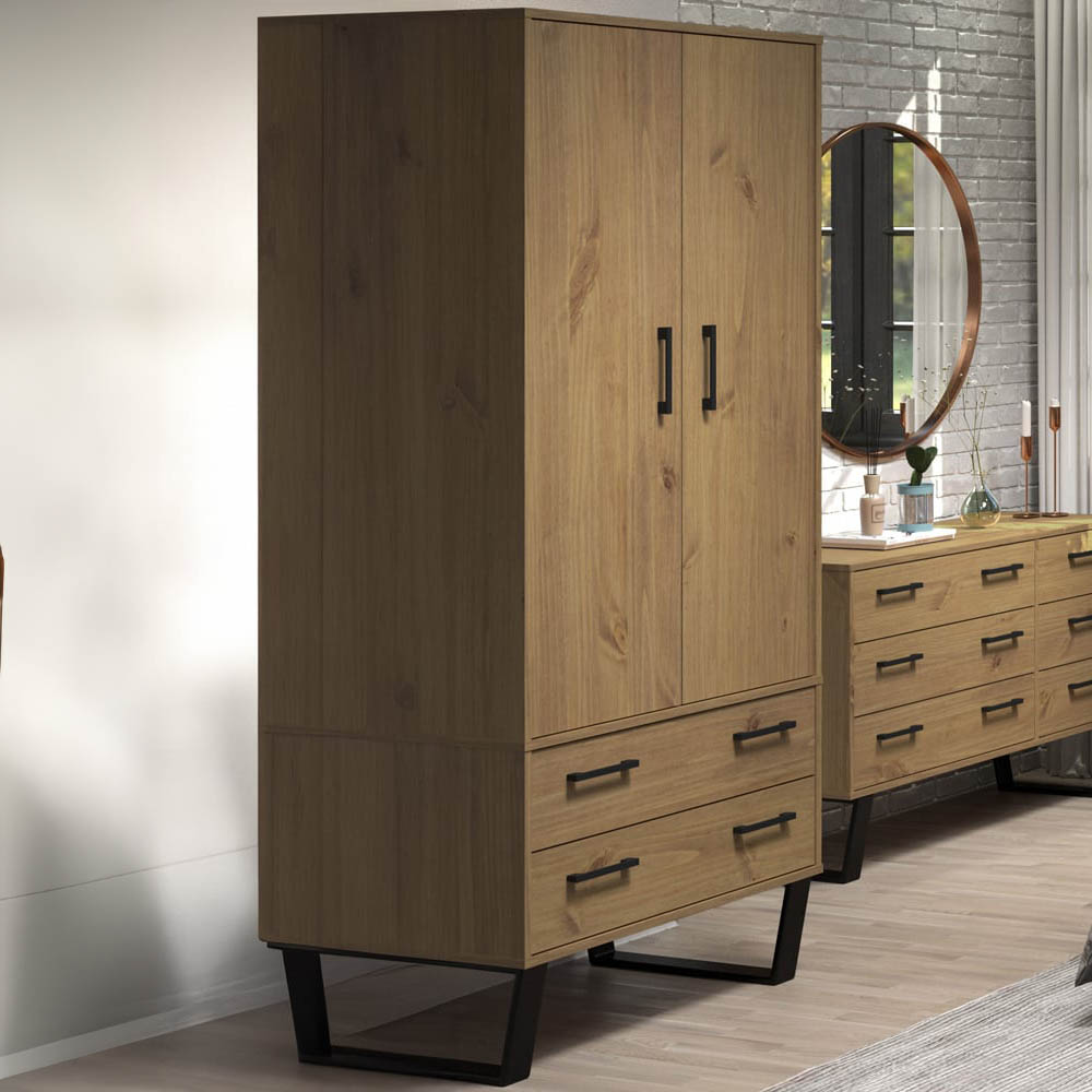 Core Products Texas 2 Door 2 Drawer Antique Wax Pine Wardrobe Image 1