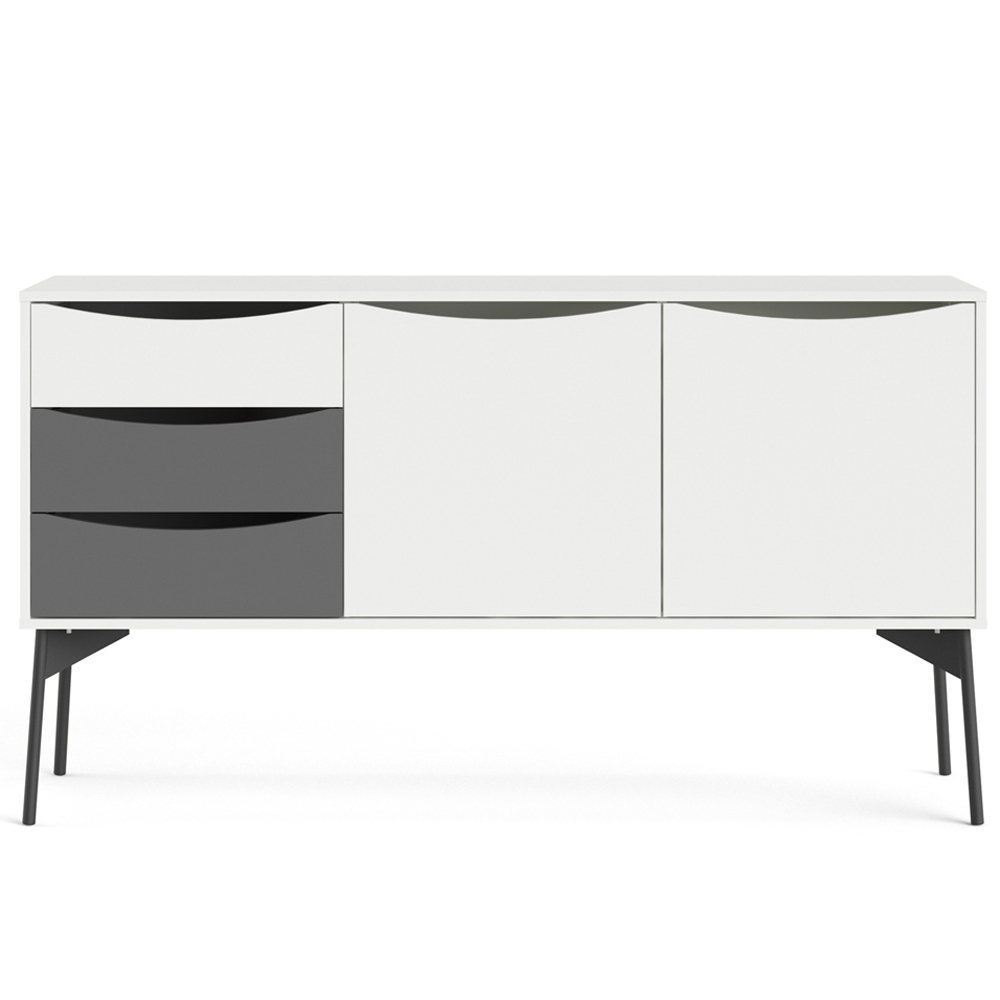 Florence Fur 2 Door 3 Drawer White and Grey Sideboard Image 3
