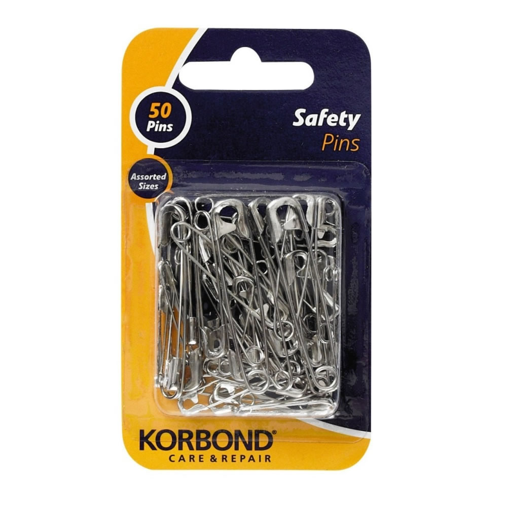 Korbond Nickel Plated Safety Pins Assorted 50 pack Image