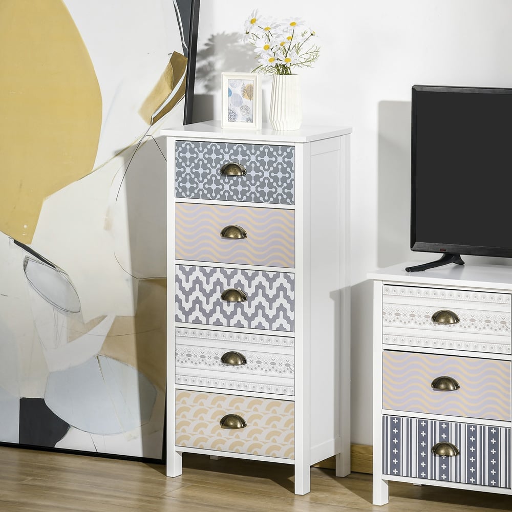Portland 5 Drawer Multicolour Tallboy Chest of Drawers Image 4