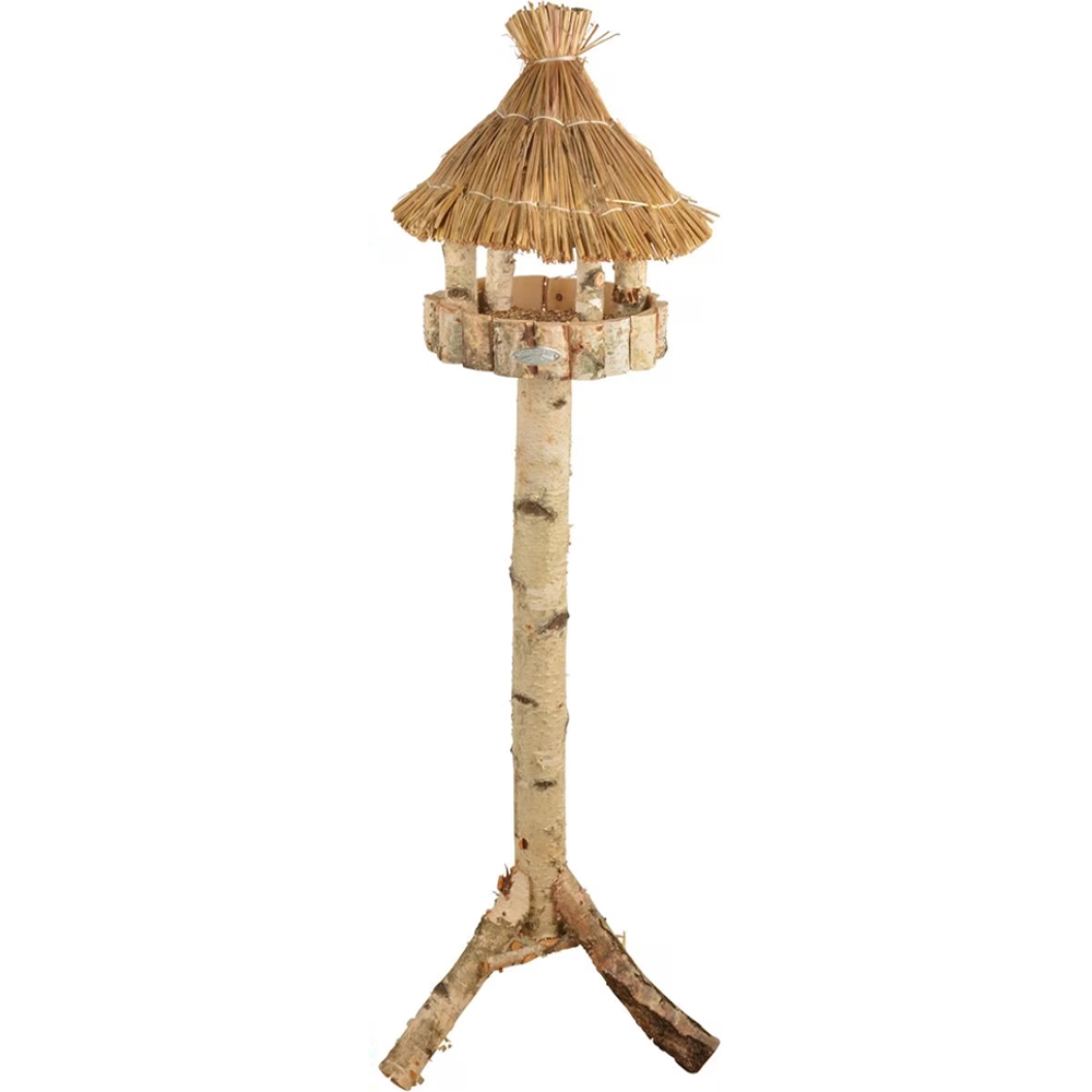 Fallen Fruits Birch Wood Round Bird Feeder Table On Pole Image