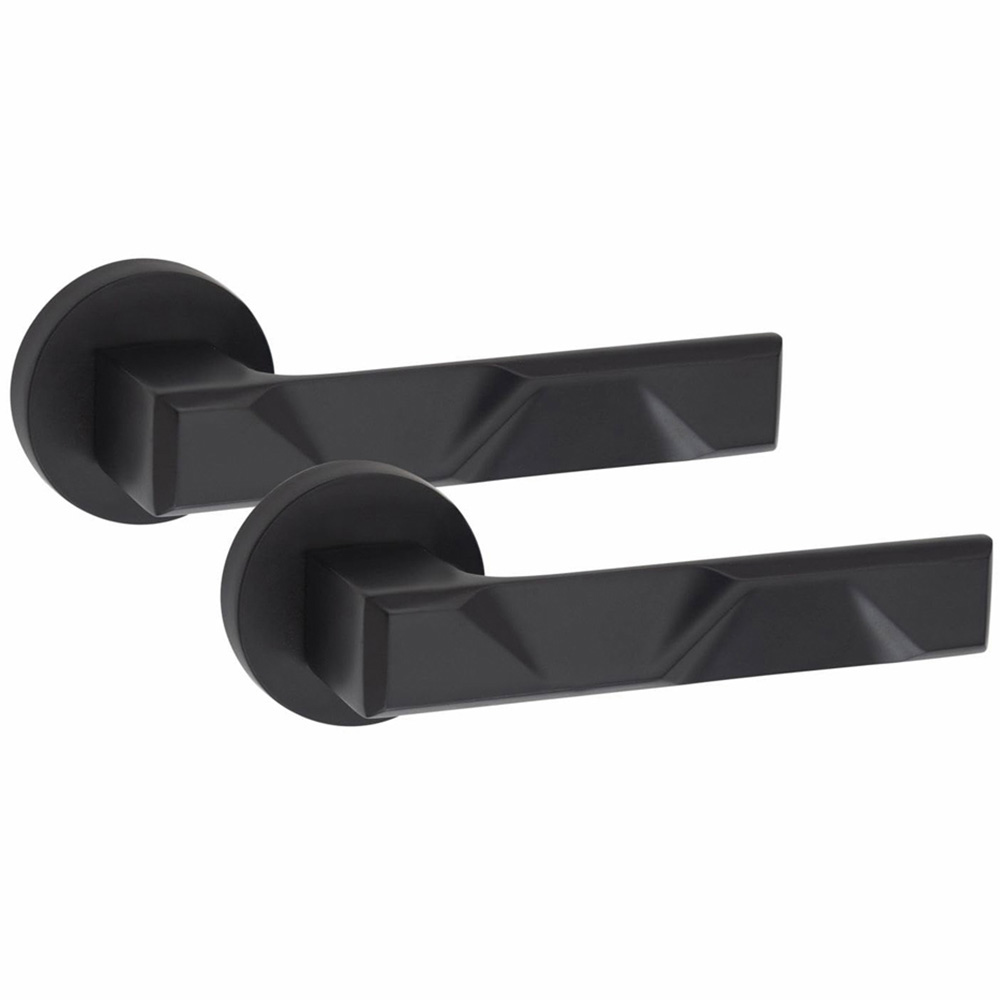 Golden Grace Matt Black Modern Nova Euro Lock Door Handle Set 70mm Image 2