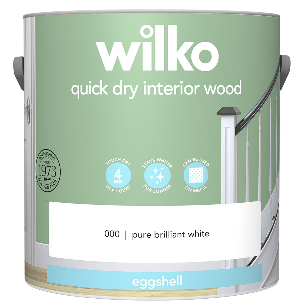 Wilko Quick Dry Interior Wood Pure Brilliant White Eggshell Paint 2.5L Image 2