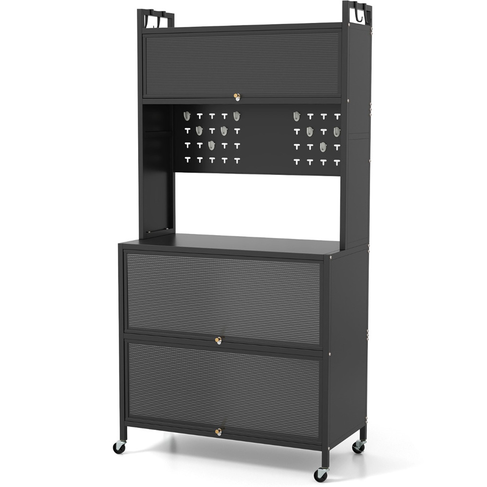 Costway 3 Door Black Multifunctional Bakers Rack Image 2