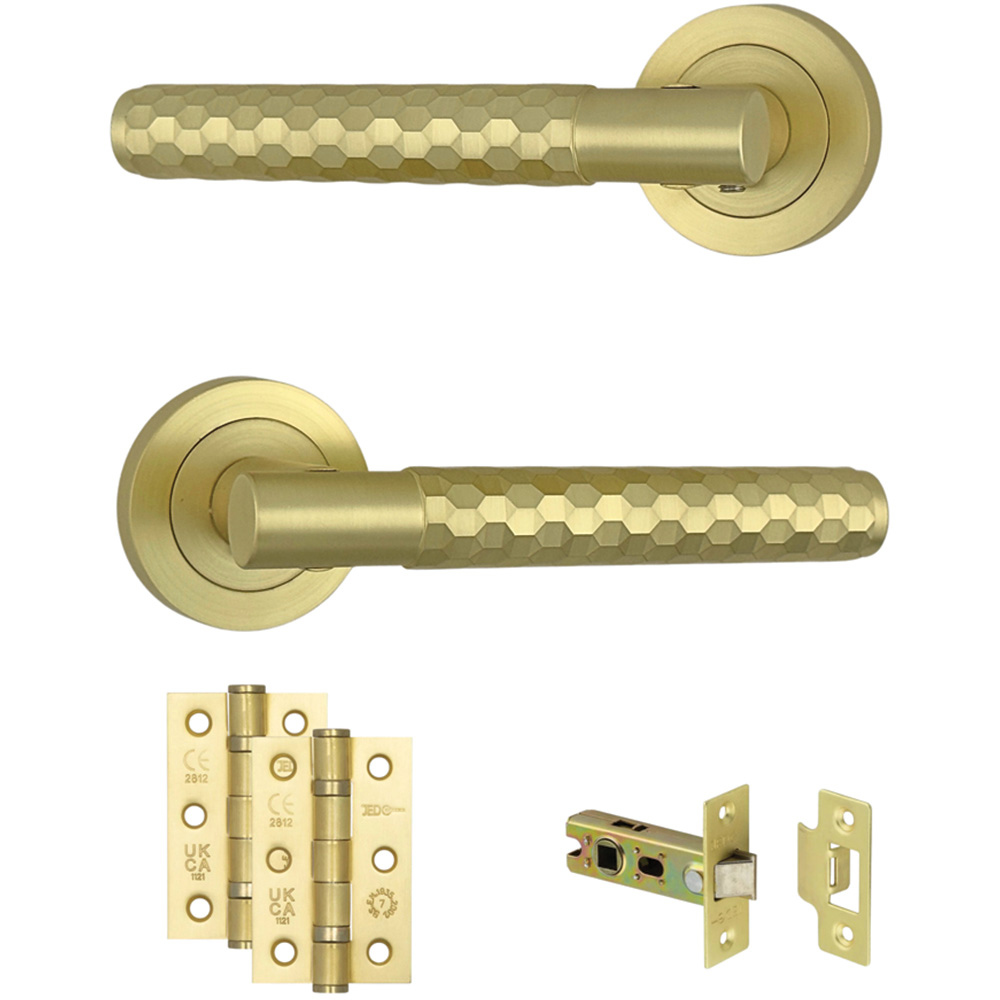 AXS Hardware Montana Satin Brass Knurled Latch Door Handles on Rose 4 Pack Image 1