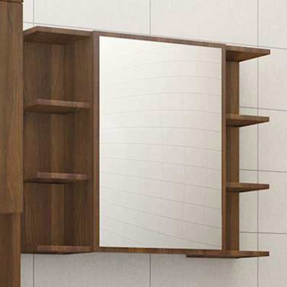 vidaXL Single Door 6 Open Shelf Brown Oak Mirrored Bathroom Cabinet Image 1