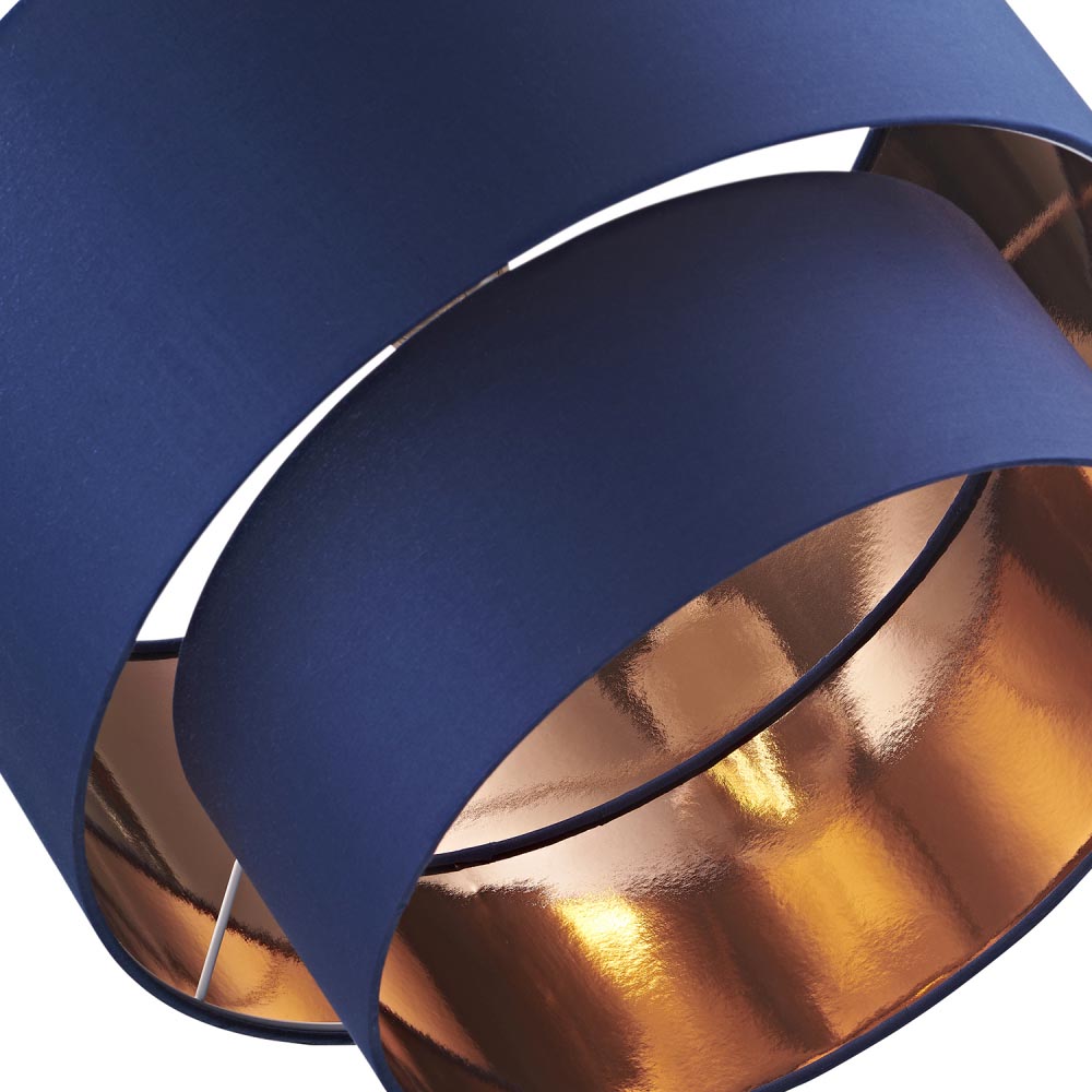 Happy Homewares Designer 2 Tier Midnight Blue Cotton Pendant Shade with Copper Inner Image 3