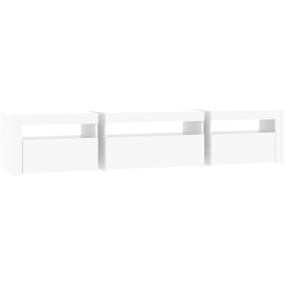 vidaXL 3 Door 3 Shelf White Wooden TV Cabinet with LED 3 Piece Image 6
