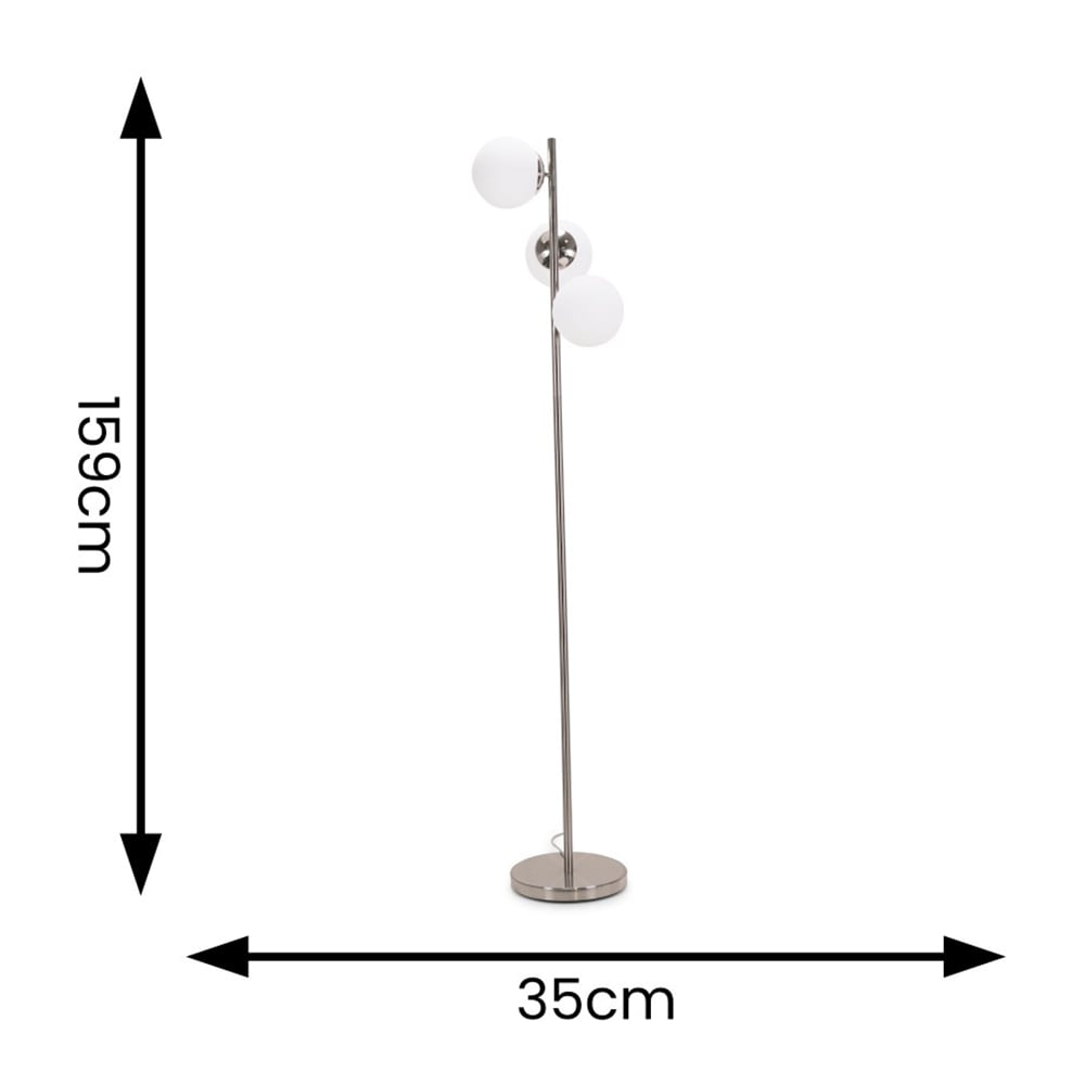 ValueLights Jas 3 Way Frosted White Glass Globe Shade Silver Chrome LED Floor Lamp Image 4