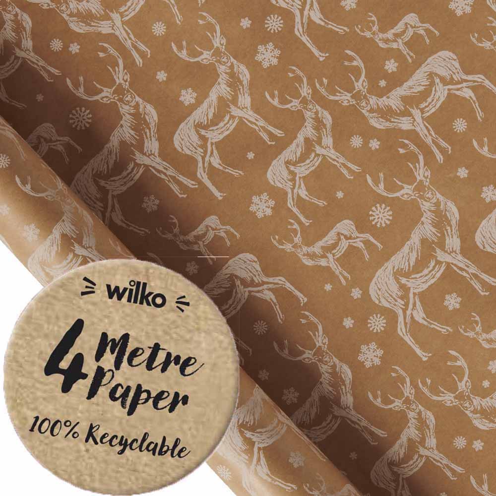 Wilko Christmas Roll Wrapping Paper Kraft Stag 4m Image 1