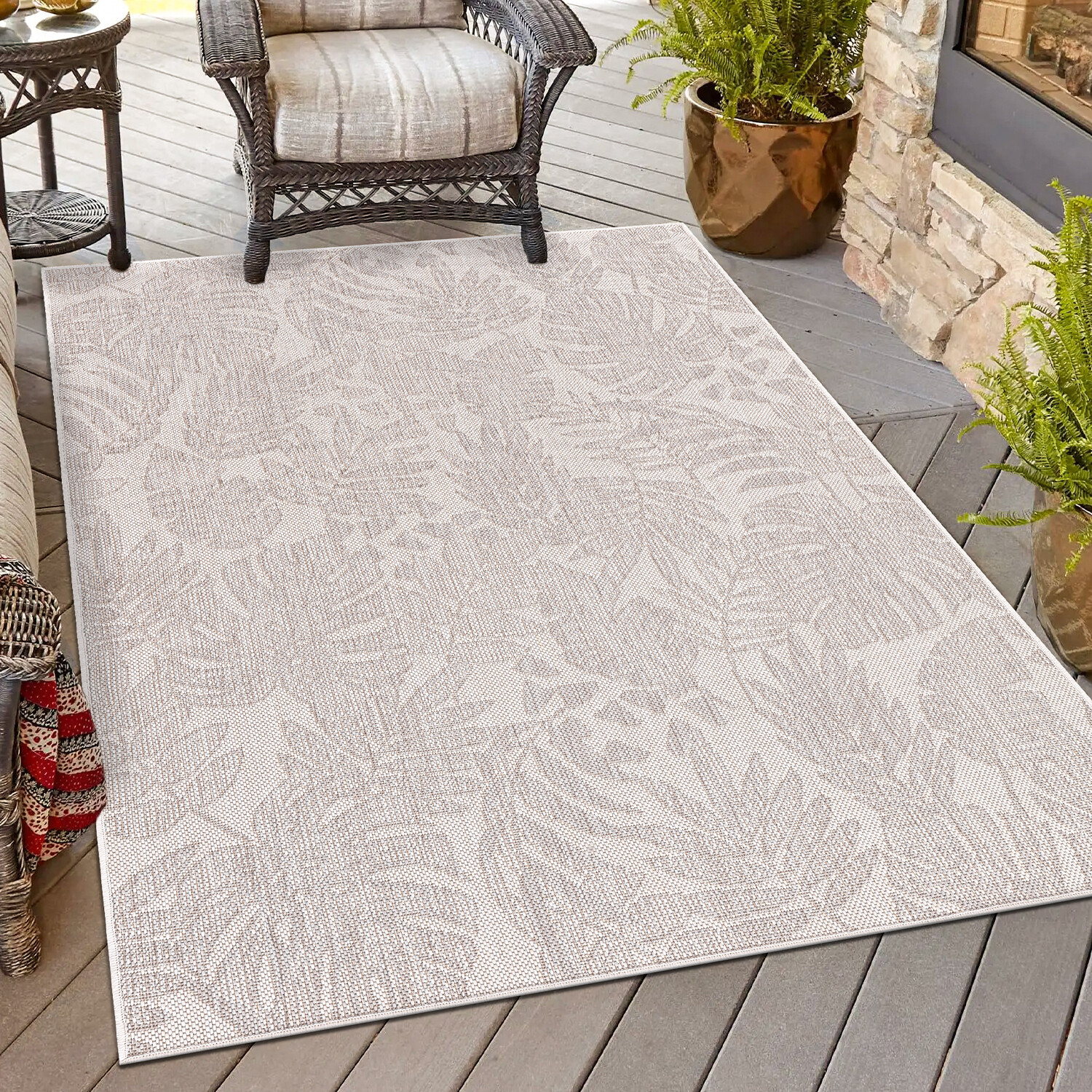 California Leaf Indoor and Outdoor Rug - Neutral / 120cm Image 2