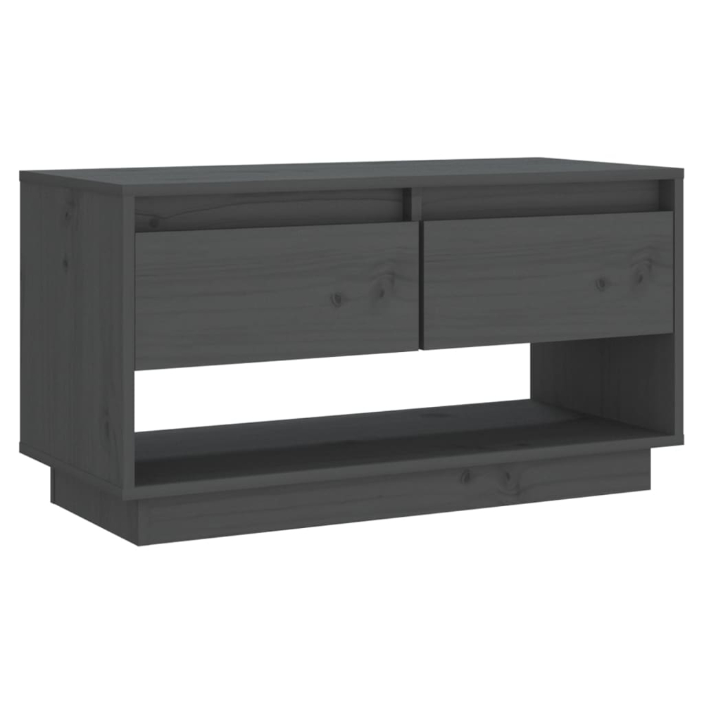 vidaXL 2 Drawer Single Shelf Grey Solid Pine Wood TV Cabinet Image 1