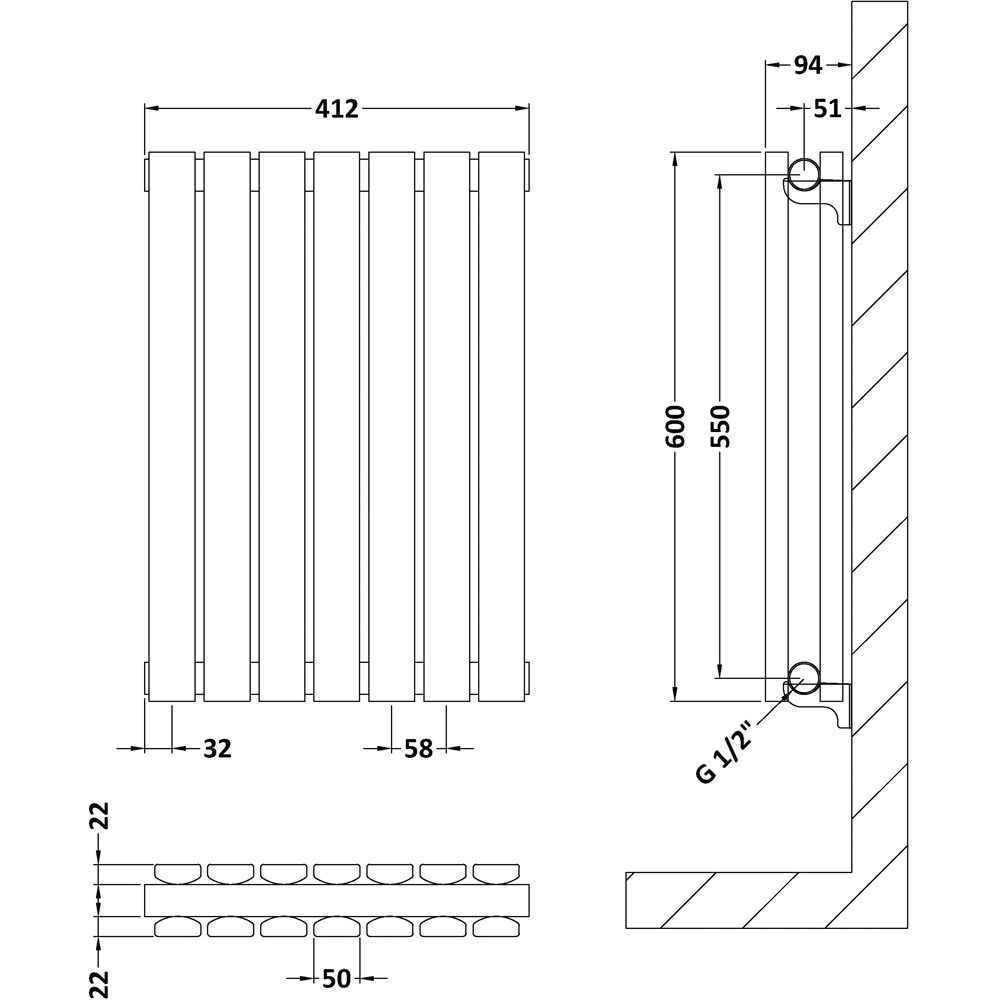 nuie Sloane Horizontal Satin White Double Panel Radiator 600 x 412mm Image 2