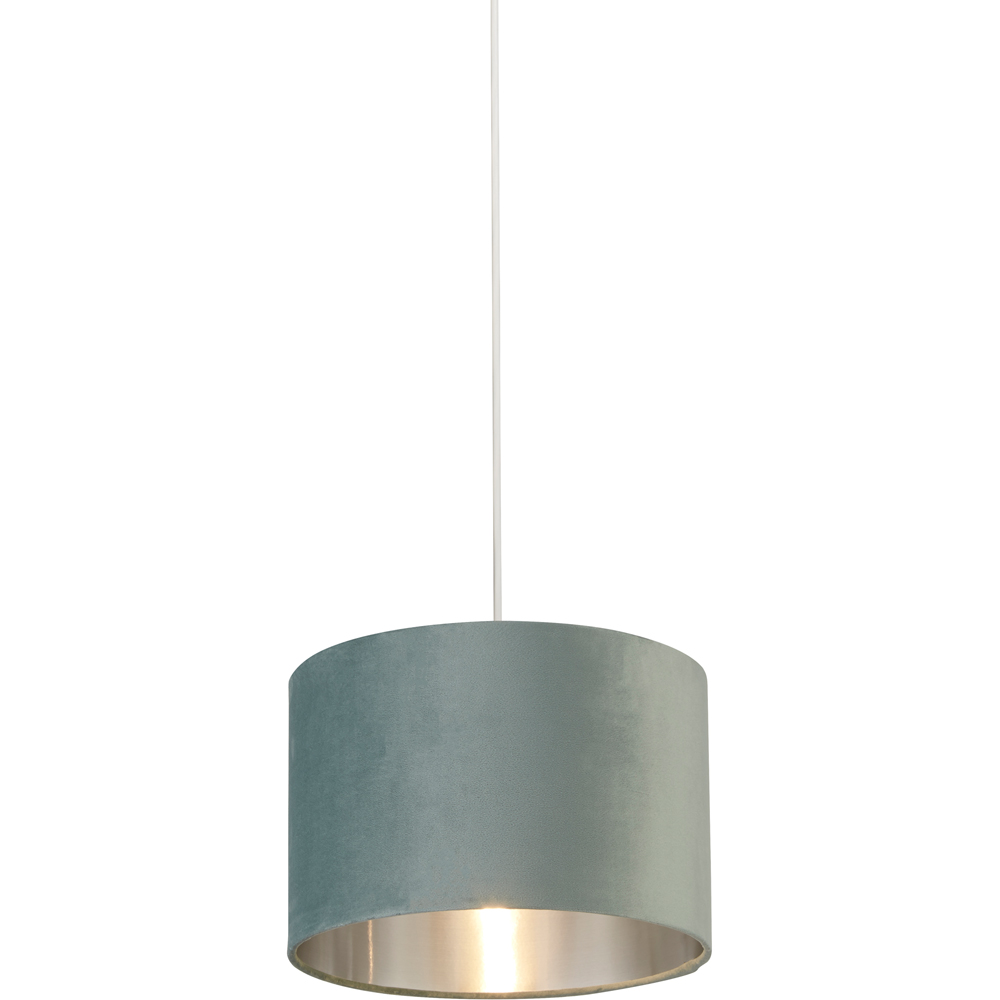 Lighting Collection Sage Green Silver Inner Velvet Drum Shade Image 3