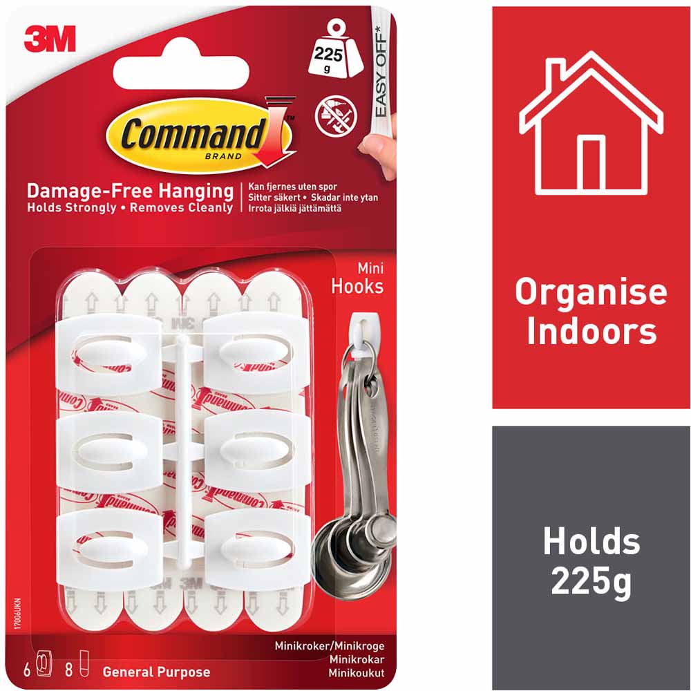 Command Damage Free White Mini Hooks 6 pack Image 1