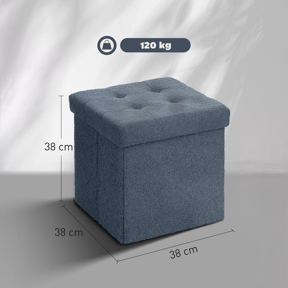 HOMCOM Blue Foldable Sherpa Fleece Storage Ottoman Seat Image 9
