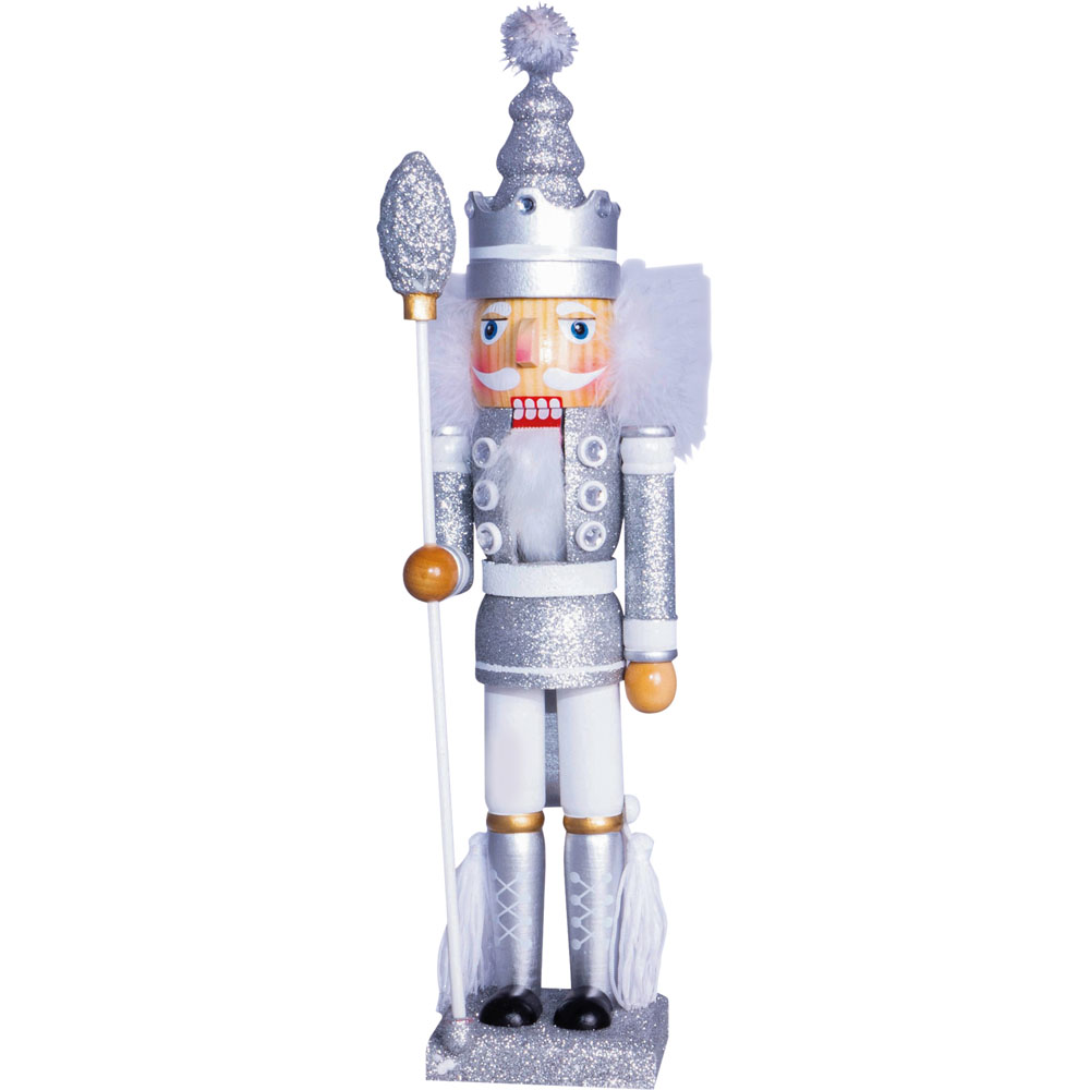 St Helens Silver and White Christmas Nutcracker with Staff Image 1