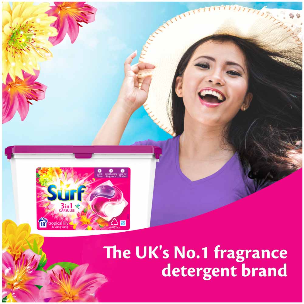 Surf 3 in 1 Tropical Lily Laundry Washing Capsules 18 Washes Image 6