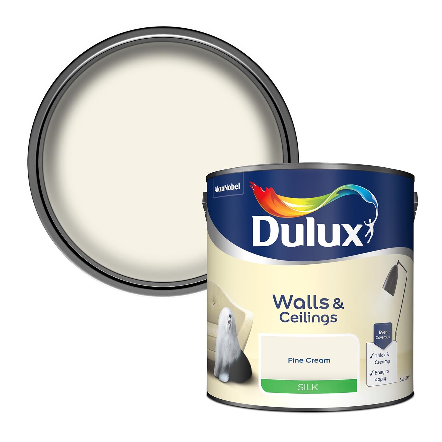 Dulux Walls & Ceilings Fine Cream Silk Emulsion Paint 2.5L Image 1
