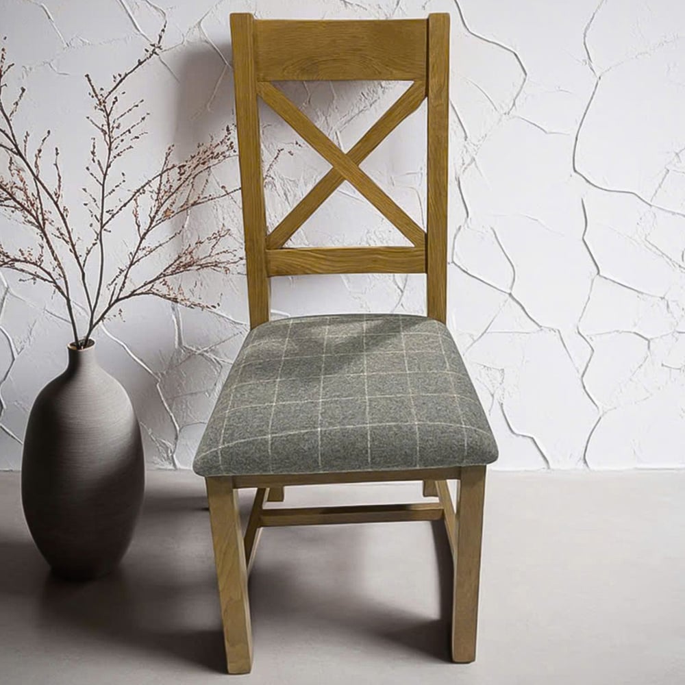 Home Source Holcombe Grey Smoked Oak High Cross Back Dining Chair 2 Pack Image 2