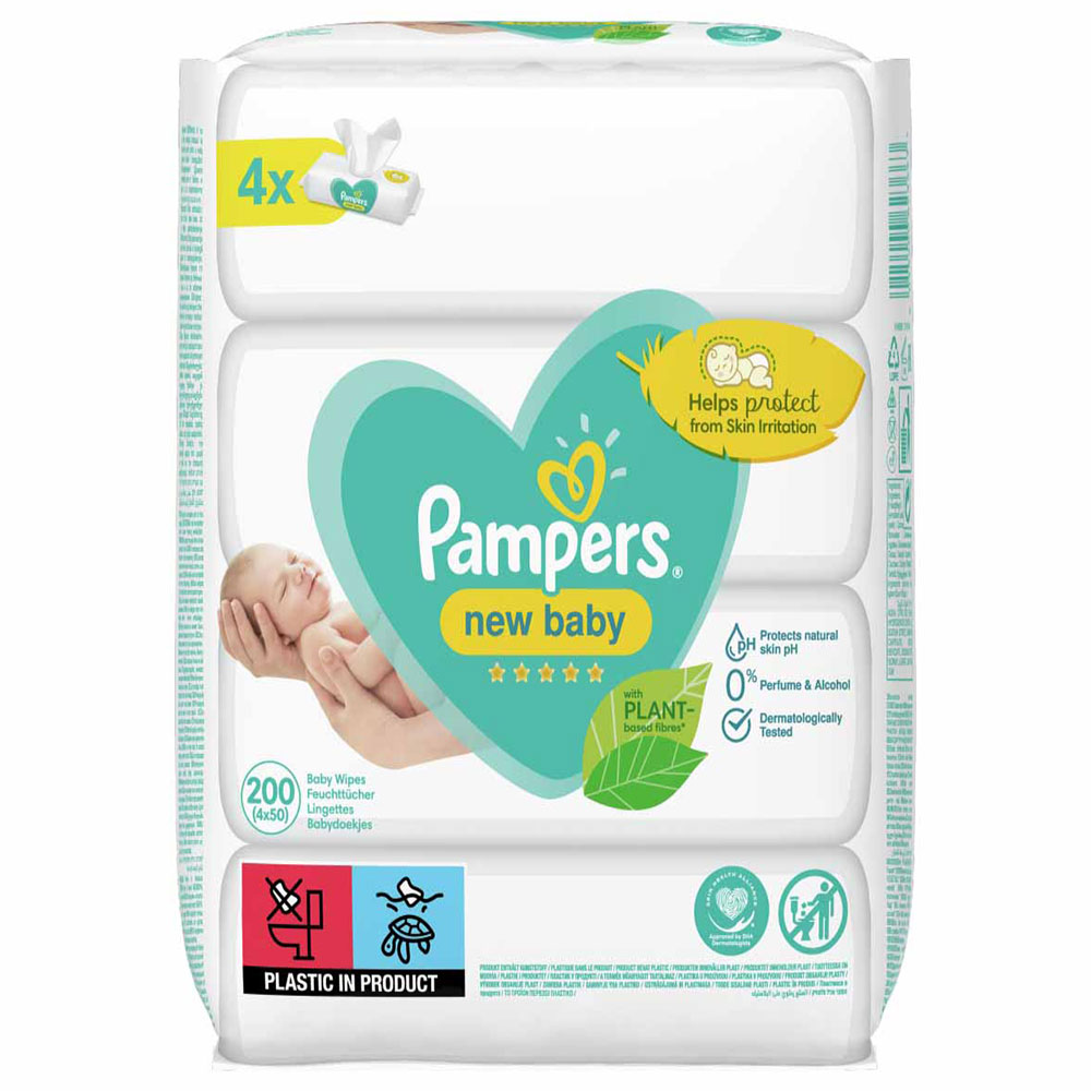 Pampers New Baby Wipes 4 x 50 Wipes Image 1