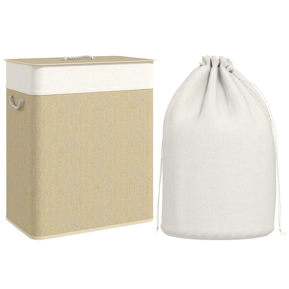 HOMCOM Cream Laundry Basket with Lid 100L Image 3