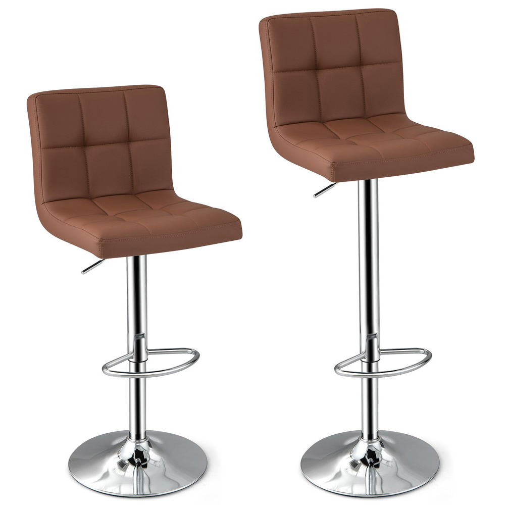 Costway Coffee PU Leather Bar Stool Set of 2 Image 2