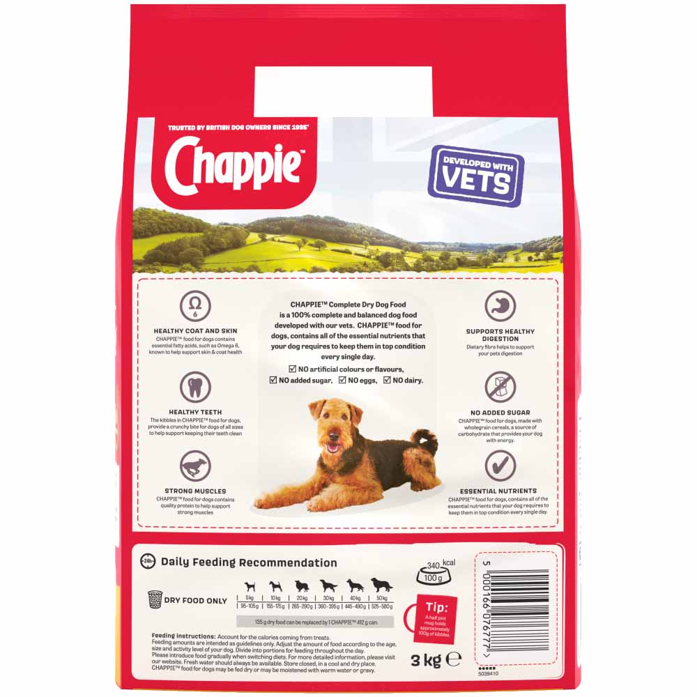 Chappie Chicken and Whole Grain Cereal Complete Dry Dog Food Case of 3 x 3kg Image 5