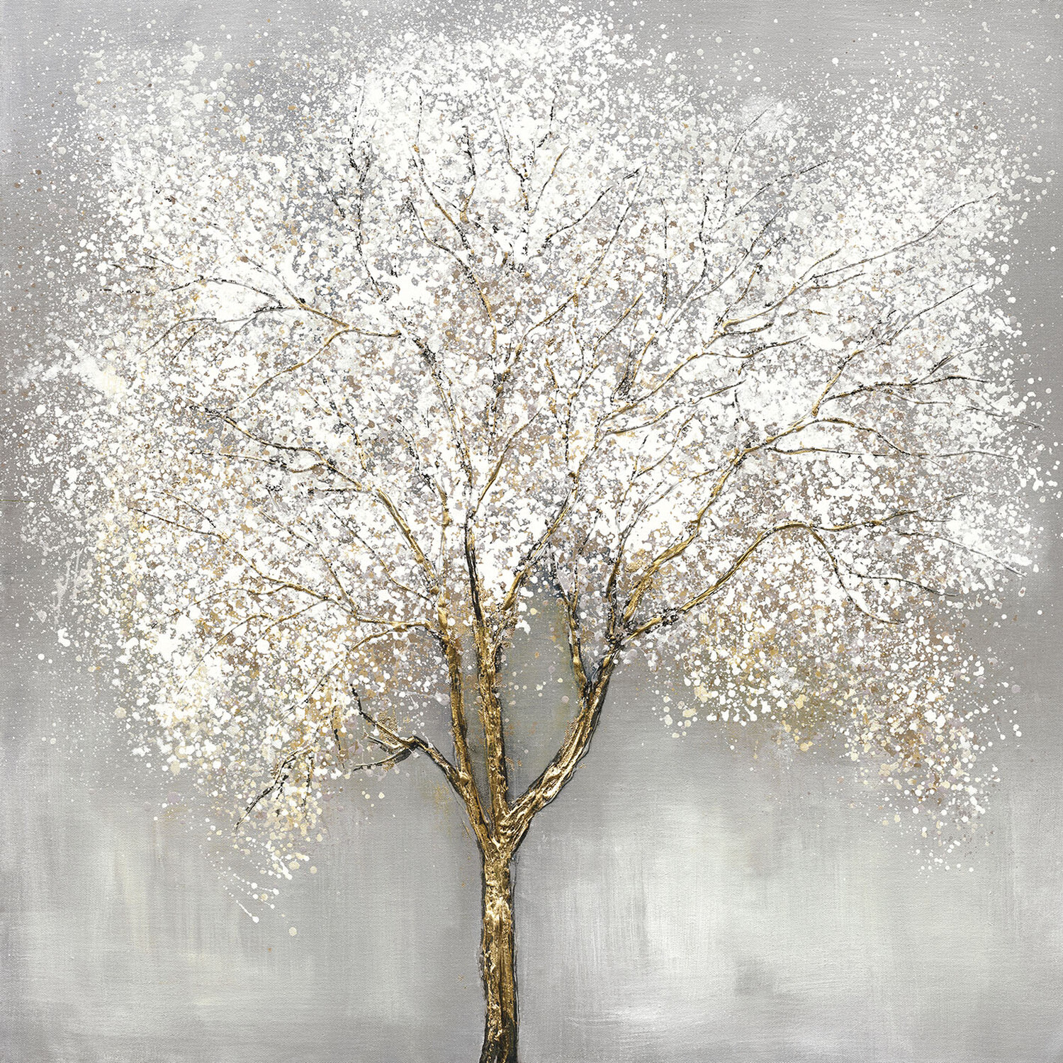 Grey Blossoming Tree Hand-Painted Canvas 80 x 80cm Image
