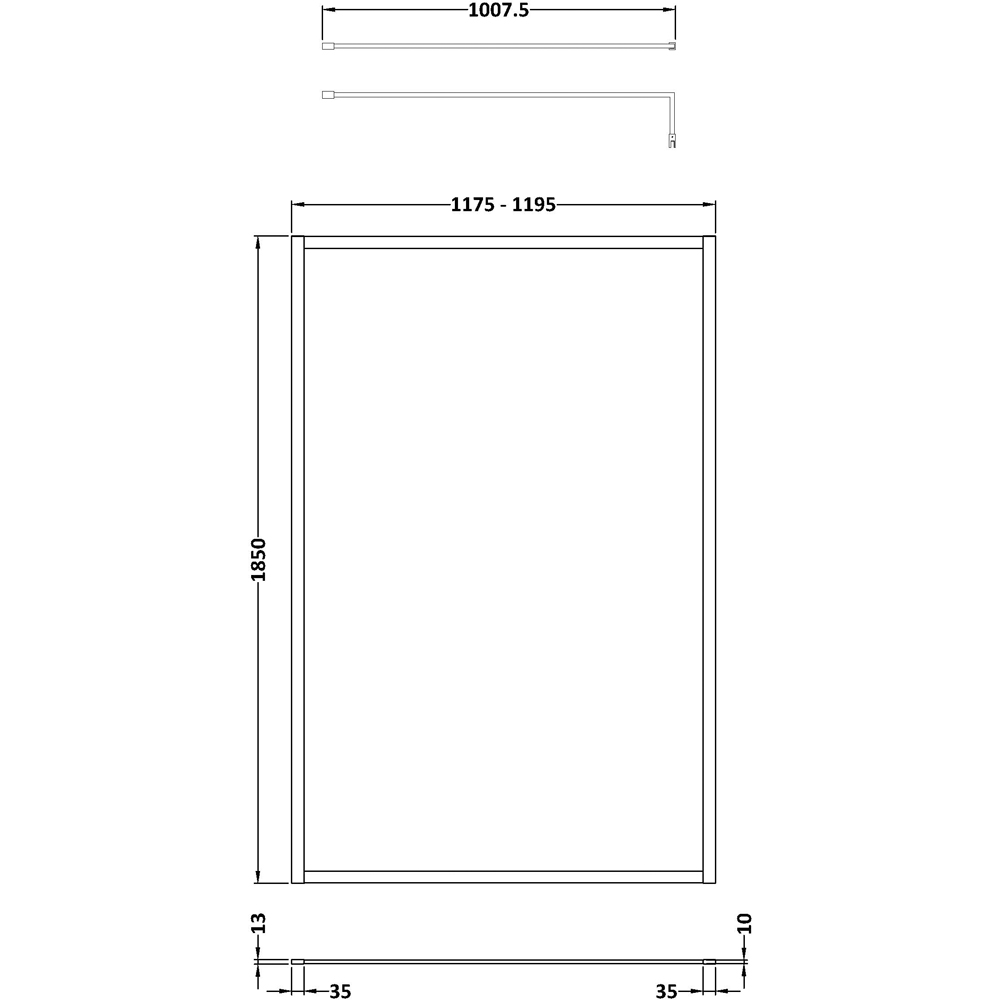 nuie Brushed Brass Full Outer Framed Wetroom Screen 1850 x 1200mm Image 2