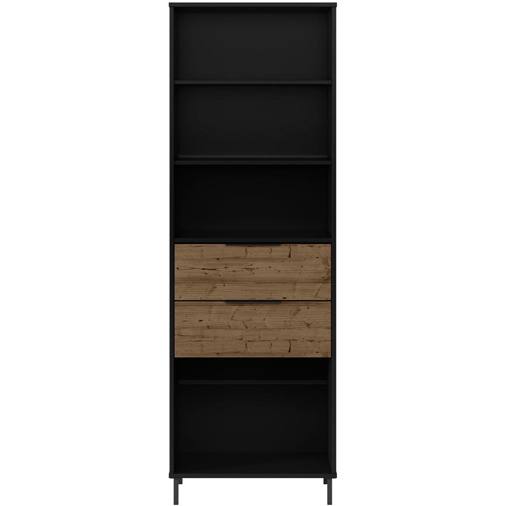 Seconique Madrid 2 Drawer 4 Shelf Black Acacia Effect Bookcase Image 3