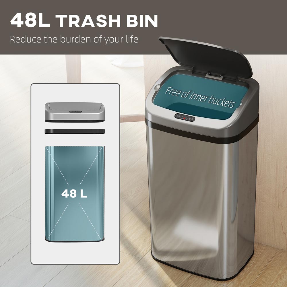 HOMCOM Stainless Steel Sensor Kitchen Bin 48L Image 6