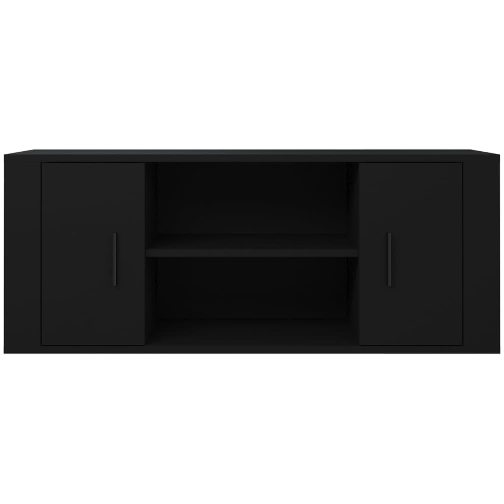 vidaXL 2 Door 2 Shelf Black Wooden TV Cabinet Image 3