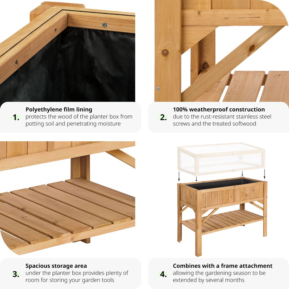 tectake Brown Wooden Raised Bed with Storage Shelf Image 5