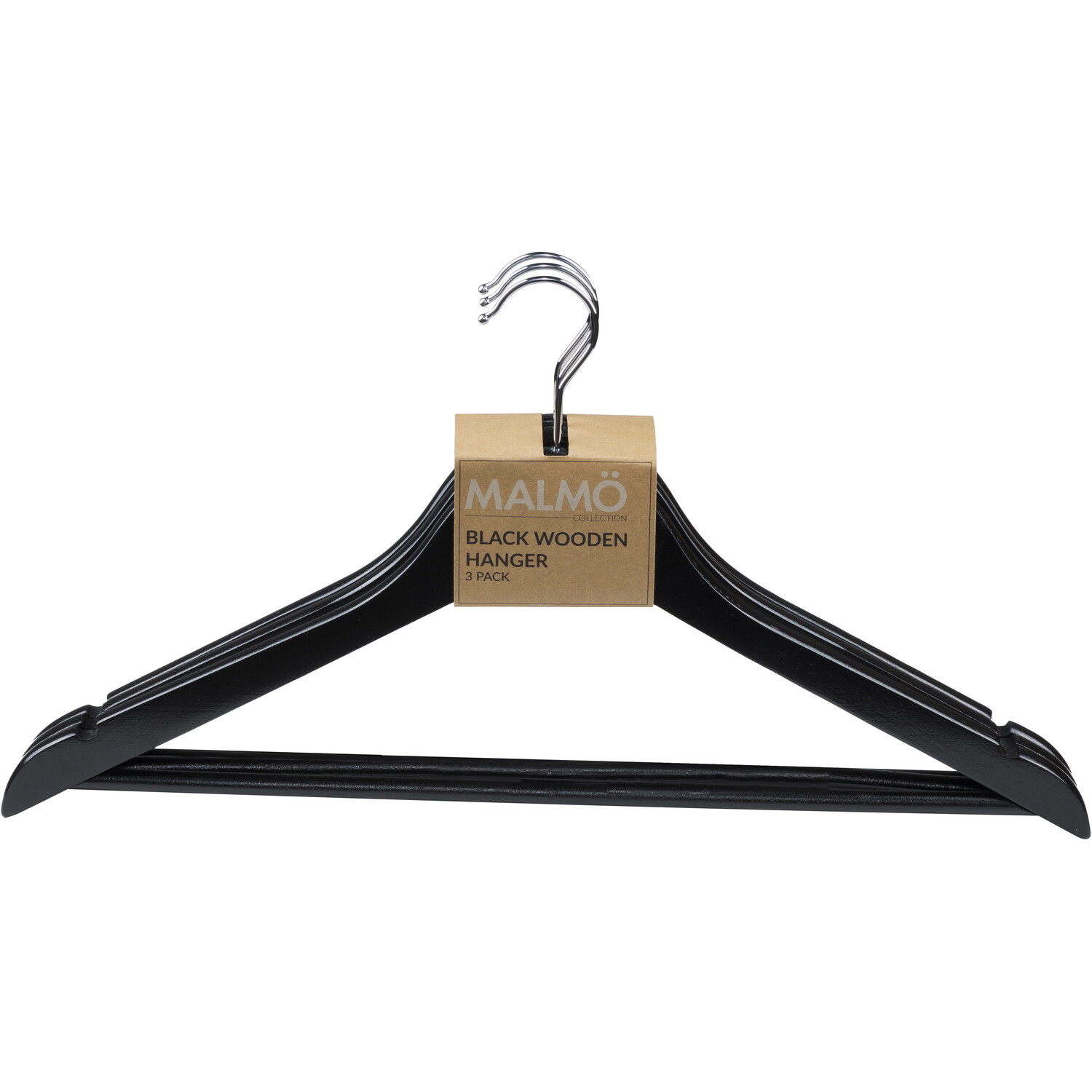 Pack of 3 Malmo Wooden Hangers Black Wilko