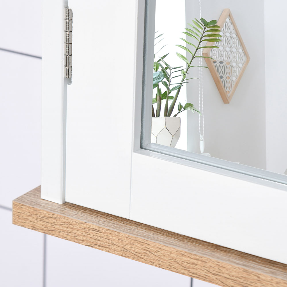 Kleankin White and Brown Wood Effect Storage Mirror Bathroom Cabinet Image 5