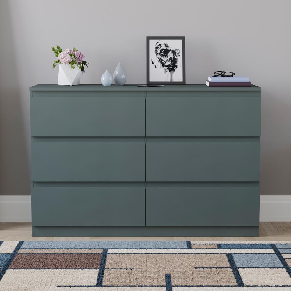 Vida Designs Denver Jasper Green 6 Drawer Bedside Table Image 3