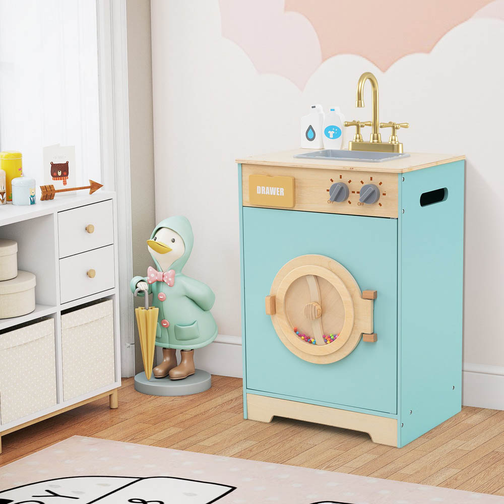 Costway Kids Blue Washing Machine Toy Play Set with Laundry Detergent Image 2