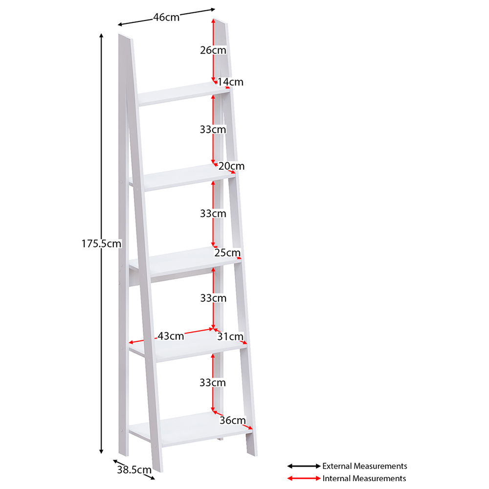 Vida Designs Bristol 5 Shelf White Ladder Bookcase Image 6