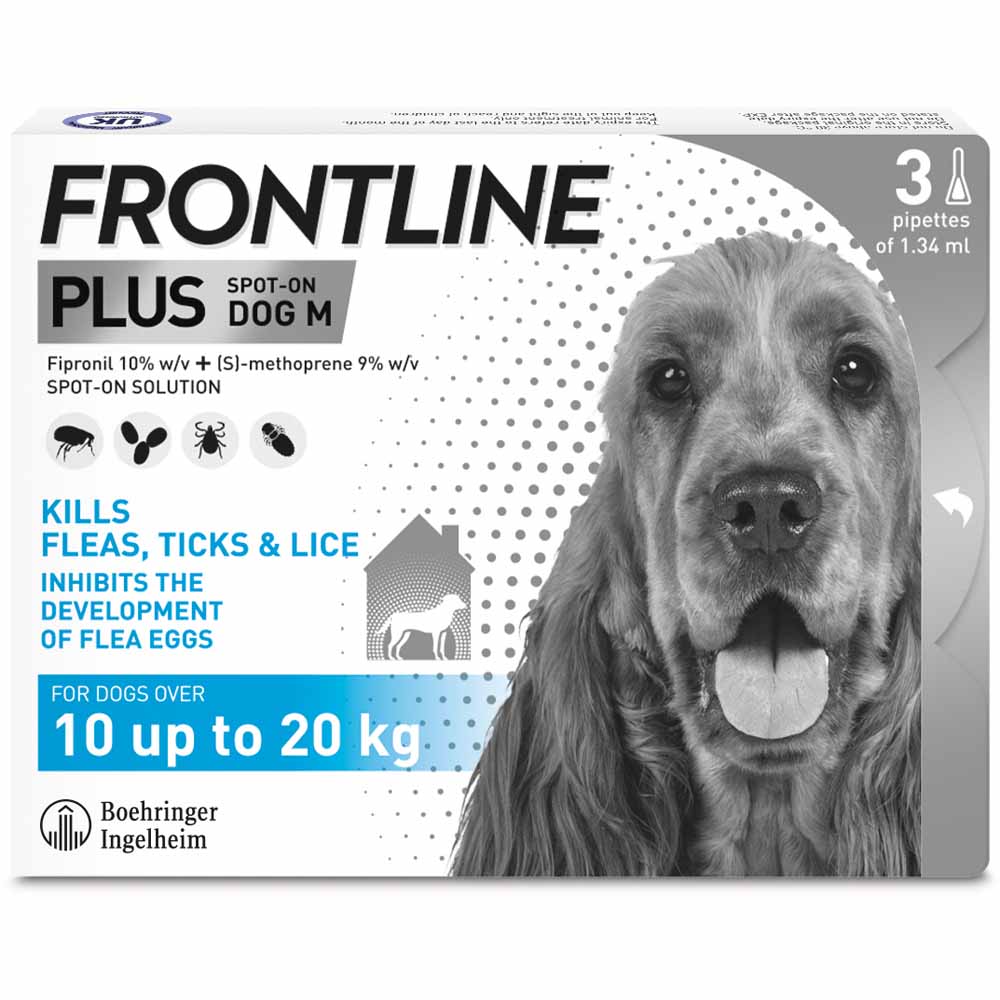 Frontline Plus Flea, Tick & Flea Eggs Medium Dog Breed 10-20kg single 3 pack Image 1