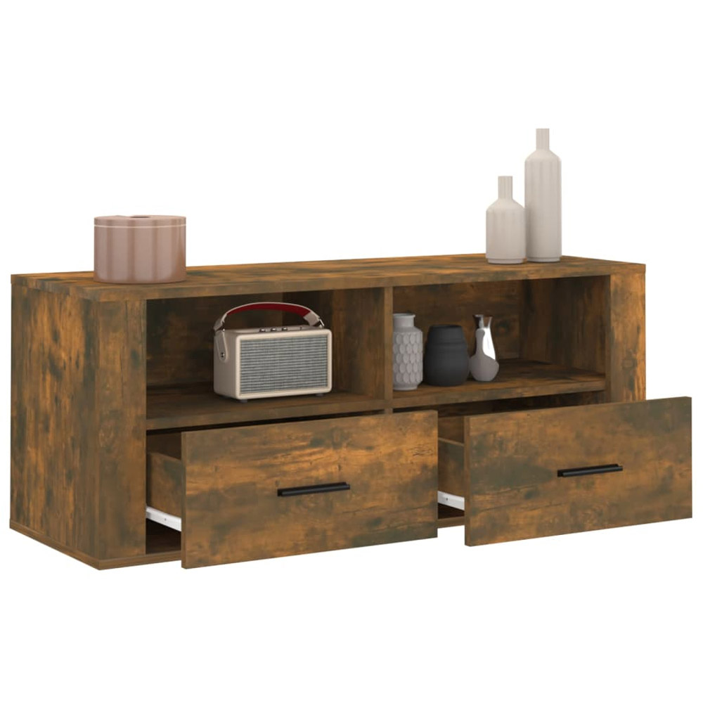 vidaXL 2 Drawer 2 Open Shelf Smoked Oak TV Cabinet with Handles Image 5
