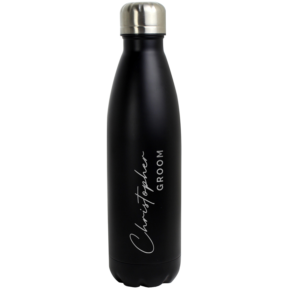 Personalised Memento Two Lines Black Metal Insulated Drinks Bottle 500ml Image 1