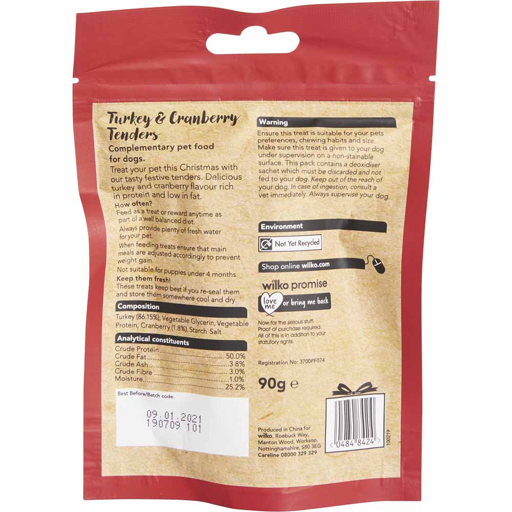 Wilko Turkey Cranberry Tenders Dog Treats 90g Image 2