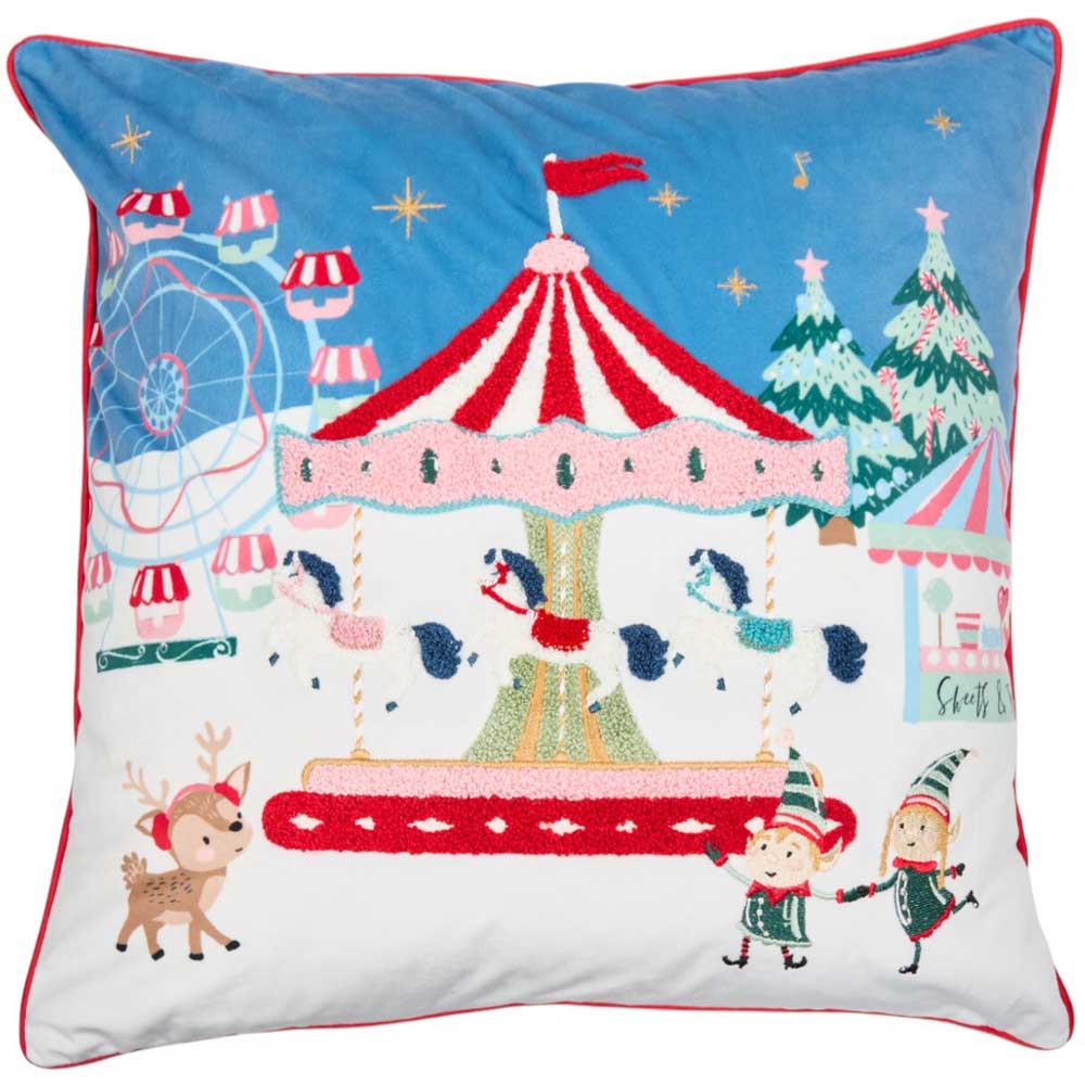 Winter Fairground Cushion - Blue Image 1