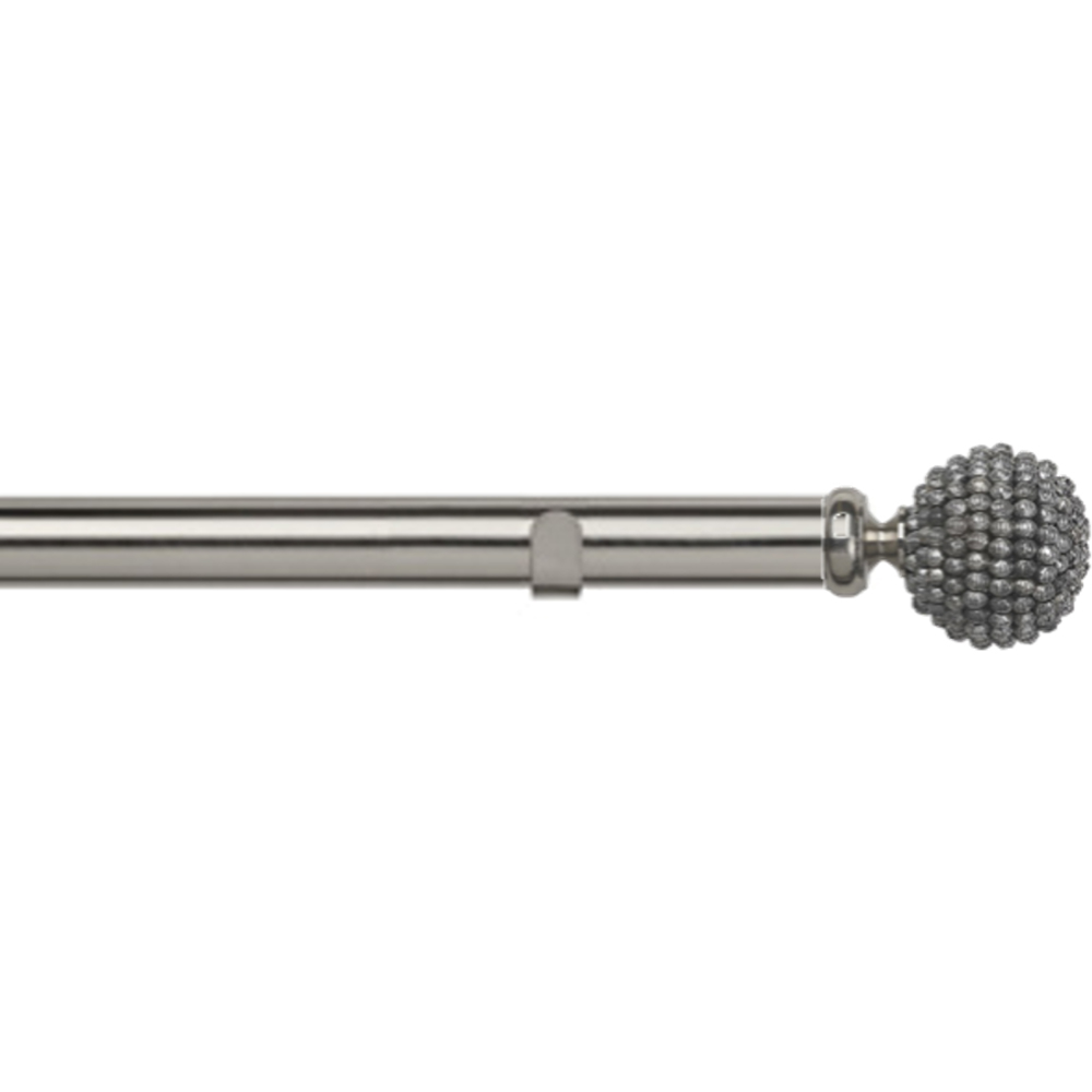 New Edge Blinds 190cm Fixed Length Satin Silver Eyelet Metal Curtain Pole Set with Mia Finial Image 1
