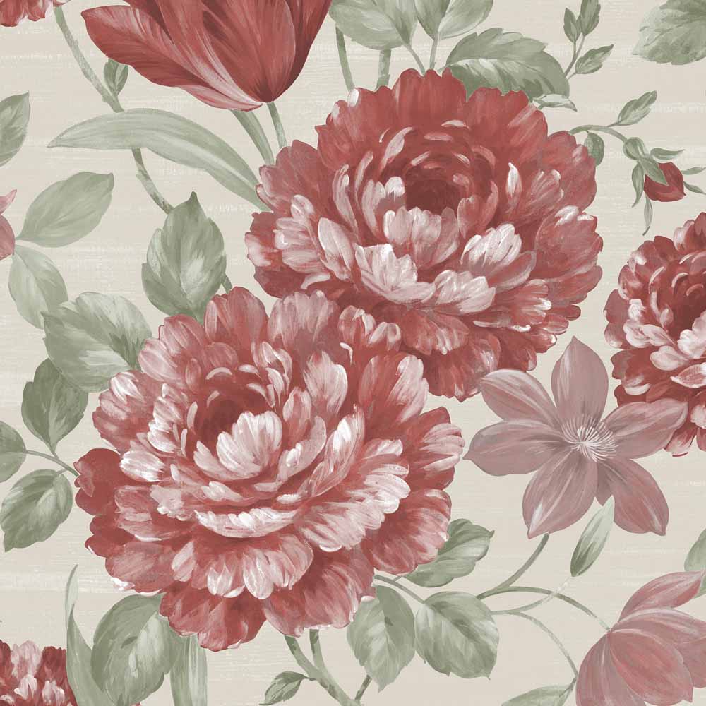 Muriva Fayre Floral Red and Cream Wallpaper Image 1
