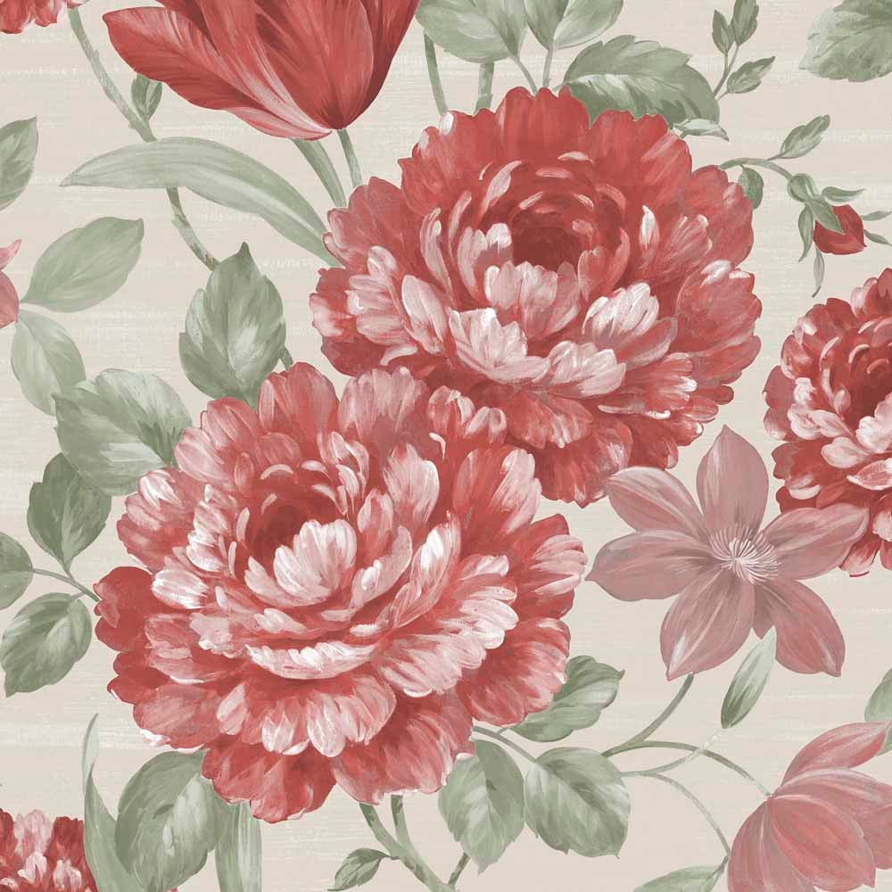 Muriva Fayre Floral Red and Cream Wallpaper Image 1