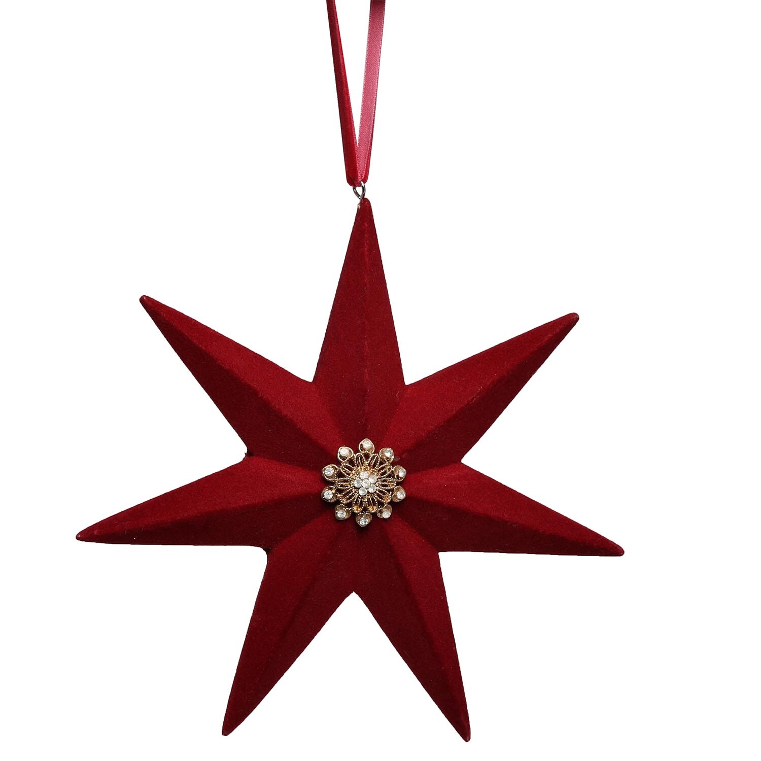 Grace and Glory Burgundy Flocked Hanging Star Ornament Image