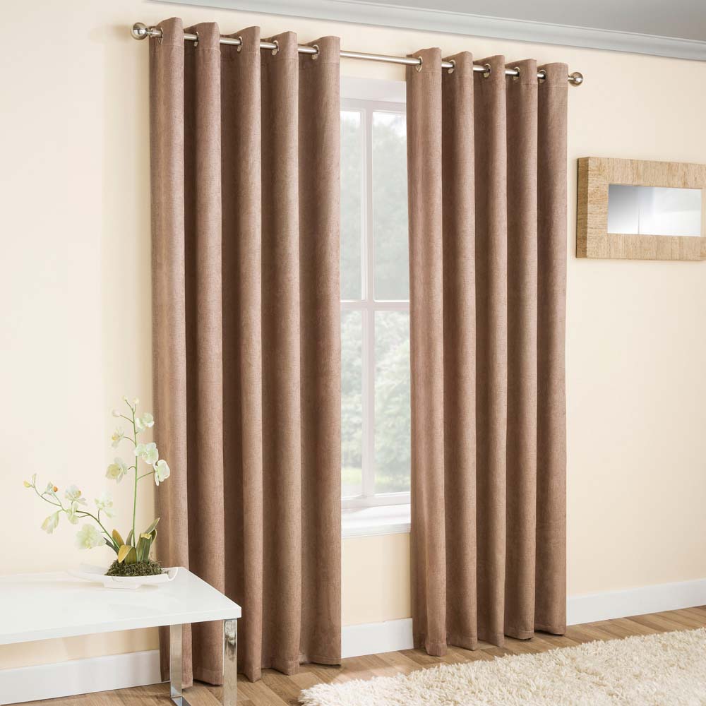 Enhanced Living Vogue Latte Thermal Blackout Eyelet Readymade Curtains 117 x 137cm Image 1