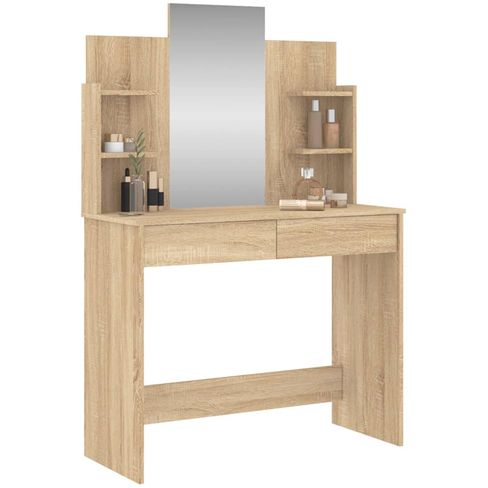 vidaXL 2 Drawer 4 Shelf Sonoma Oak Dressing Table with Mirror Image 3